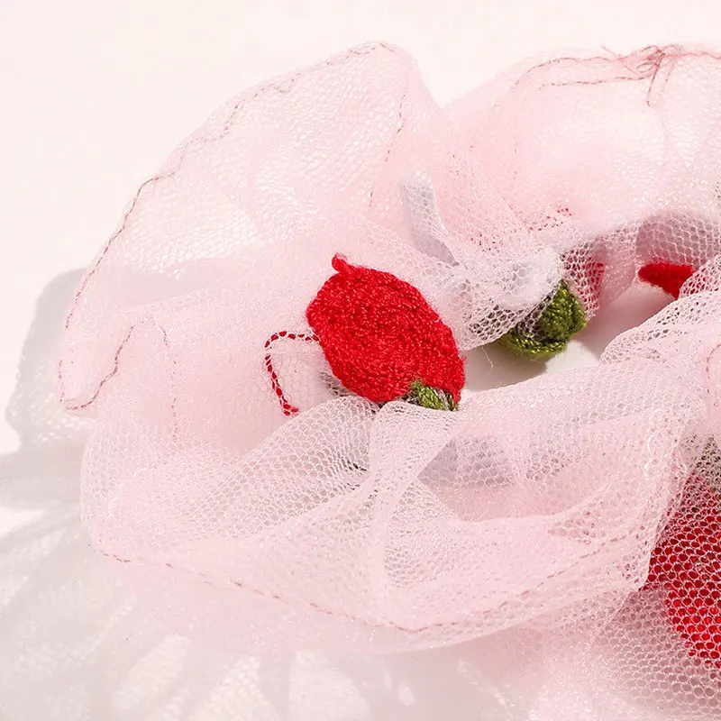 

Cherry Strawberry Organza Hair Scrunchie Elastic Hair Rubber Band Gauze Fruit Print Hair Rins Embroidery Elastic Hair Bands 2021
