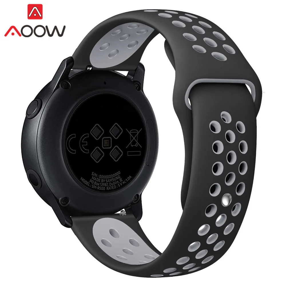 20 мм силиконовый ремешок для часов samsung Galaxy Watch Active 42 мм gear S2 Amazfit bip дышащие отверстия резиновый браслет ремешок
