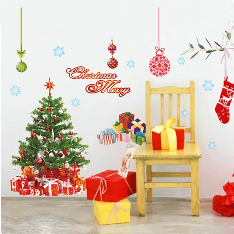 Рождественские украшения на улице 2021 наклейка стену новогодний декор комнаты