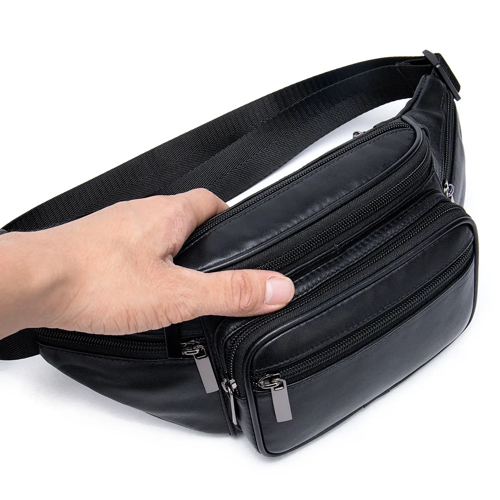 Casual Men's Waist Bag Pack Leather Shoulder Functional Chest Bags Black Money Phone Sheepskin Crossbody Handbag | Багаж и сумки