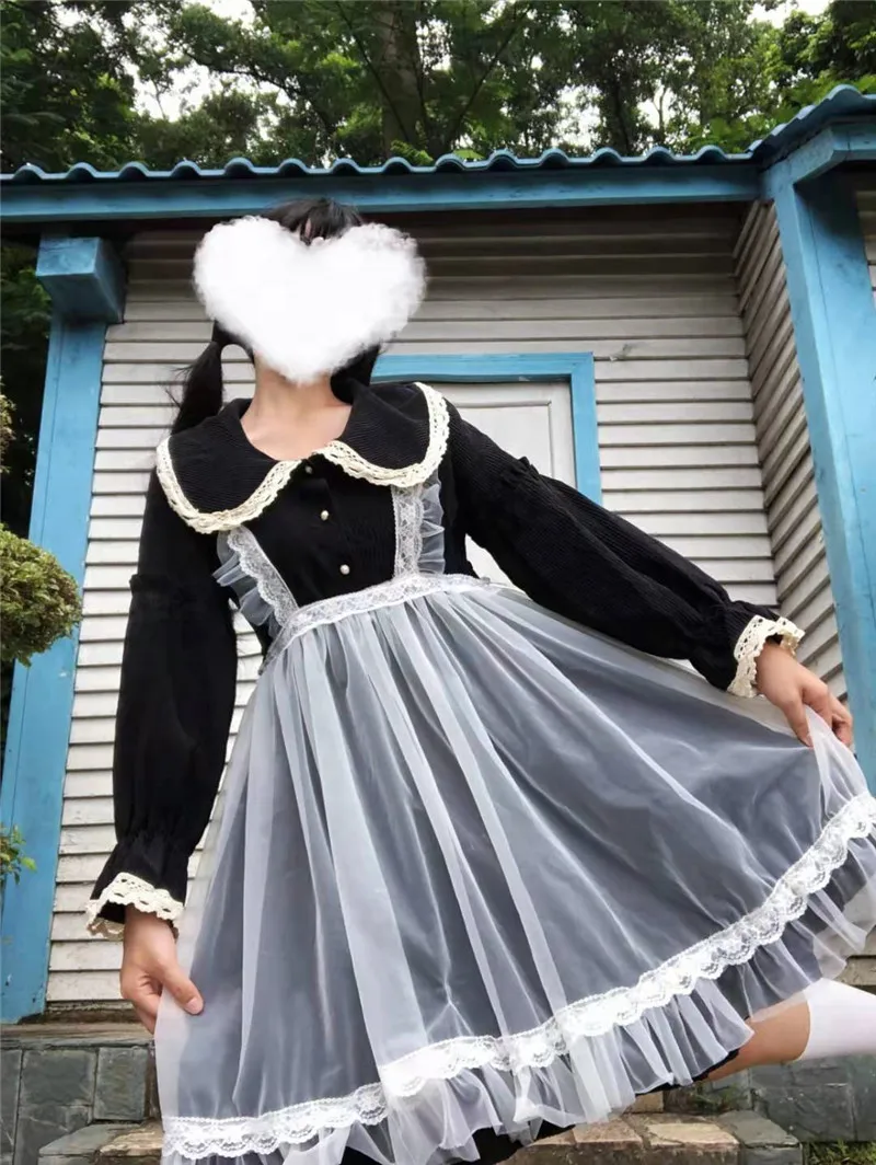 Harajuku Лолита платье уличная мода женское платье мягкие японские игрушки фонарь рукав Готический стиль тюль Лолита милое платье для девочки