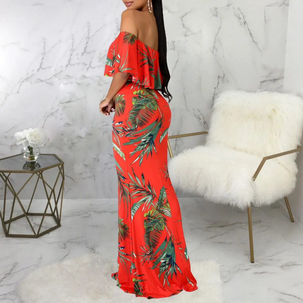 

Western Style Fashion Sexy Printing Women's Dress Summer 2021 New High Waist One Shoulder Mermaid Temperament Summer