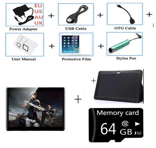 case and 64g tf Новейшая версия 10 дюймов планшет 1,5 ГБ ОЗУ 32 Гб ПЗУ четырехъядерный процессор MTK6580 1280*800 ips 8.0MP Android 9,0 3g 4G LTE gps планшет - Комплект: case and 64g tf