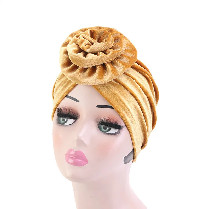 Женская бархатная шапка-хиджаб с объемными цветами мусульманский тюрбан теплая