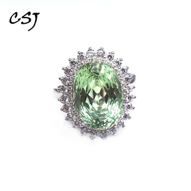Женское кольцо из серебра 925 пробы CSJ элегантное овальное вогнутое с зеленым