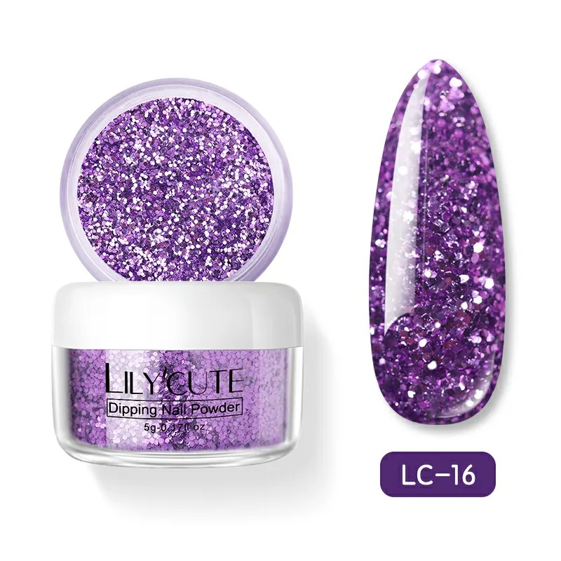 Holographic LC-16 LILYCUTE голографическое погружение ногтей Блеск порошок наборы градиентный французский порошок для ногтей цветной натуральный сухой пигмент для ногтей - Цвет: Holographic LC-16