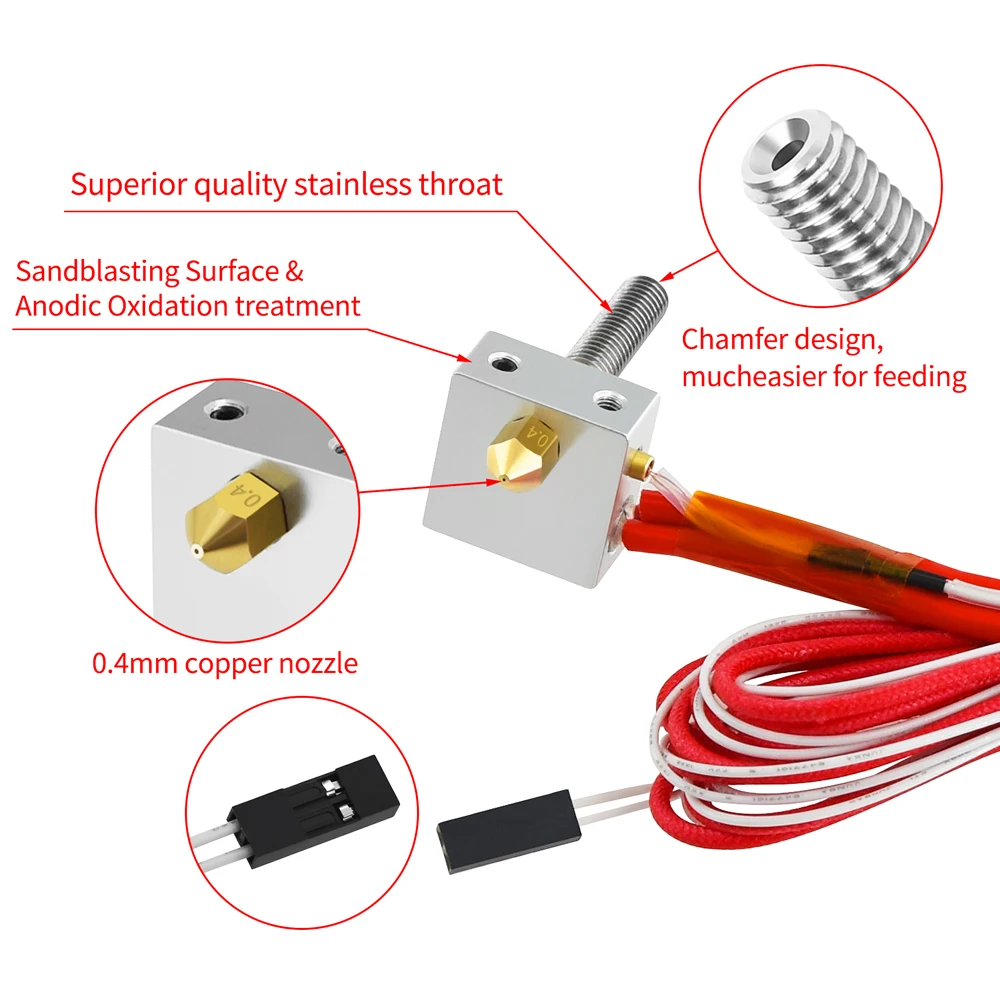 DIY Hotend комплект сопла MK8 горло экструдера обогреватель 1 75 мм 0 4 Экструдер