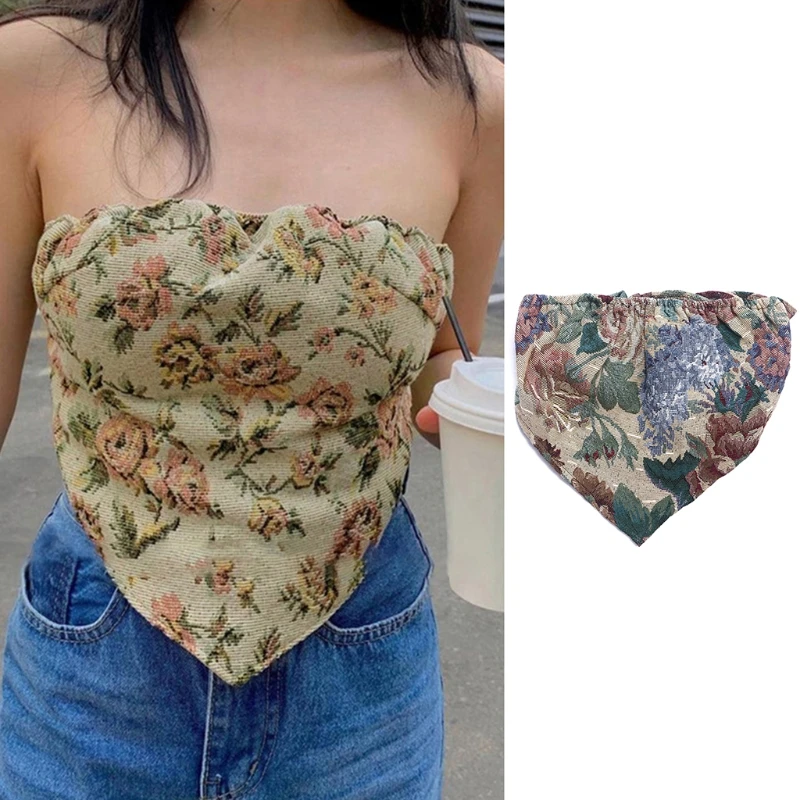 

Женский сексуальный бюстье без бретелек, короткий топ, цветочный жаккардовый женский топ