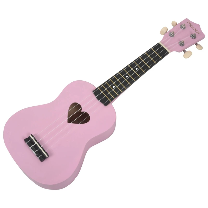 

New Hot Mcool Soprano Ukulele Pink 21 Inch 4 Strings Ukelele Cheap Hawaii Mini Guitar Heart-Shaped Tone Hole Basswood Wood