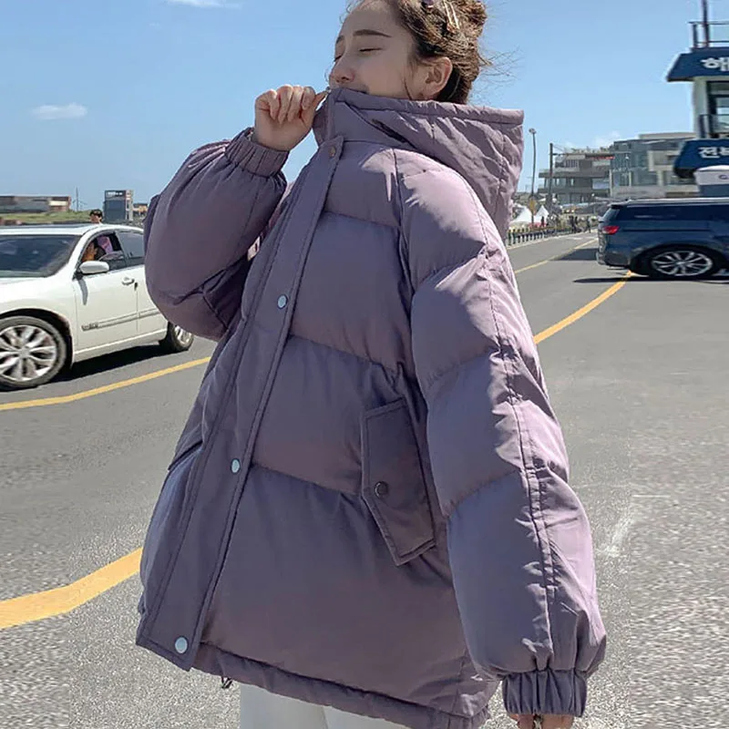 Coats and Jackets Women 2022 New Streetwear Zipper Hooded Winter Padded Female Parka Polyester Autumn Black Women's Clothing