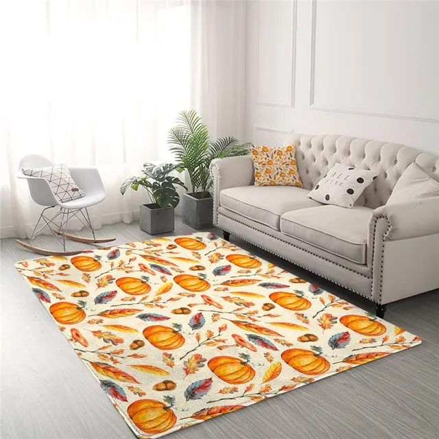 BlessLiving Pumpkin Large Carpet for Living Room Golden Leaves Soft Floor Mat Mushroom Area Rug 122x183 Autumn Hazelnut Alfombra 3