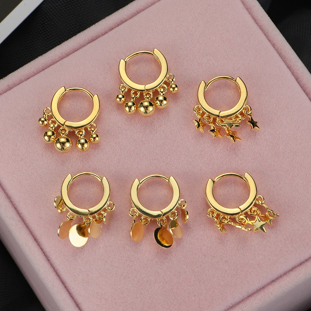 Новинка 2019 модные круглые серьги в стиле панк со звездами золотистые и