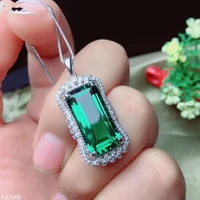 kjjeaxcmy jewelry 925 sterling silver natural green crystal gemstone girl necklace pendant rectangular new micro inlay support