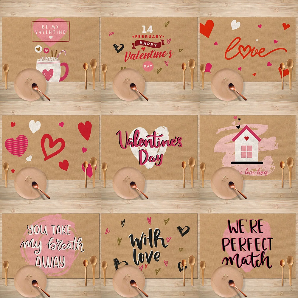 

Valentine's day placemats linen material firm non-slip table mats and tablecloths table mat placemat