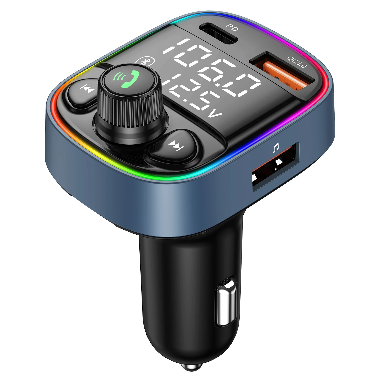

Ambient Light Bluetooth 5.0 FM Transmitter Car MP3 Player Wireless Handsfree Audio Receiver USB Fast Charge TF U Disk Play Tools