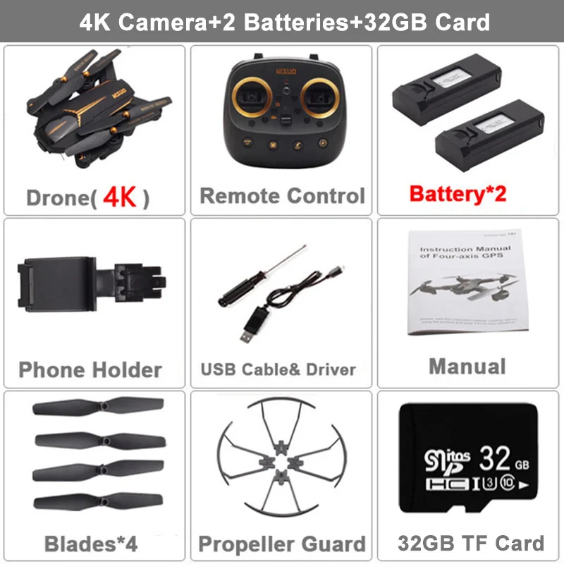 4K 2 Batteries 32GB VISUO XS812 Дрон gps позиционирование следуй за мной 4K 5G wifi FPV камера Дрон профессиональная широкоугольная камера Квадрокоптер RC Дрон VS F11 - Цвет: 4K 2 Batteries 32GB