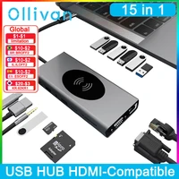 usb c hub type c to usb 3 0 hub hdmi compatible 4k sd tf usb c 3 0 pd 3 5mm jack audio video splitter adapter wireless charger
