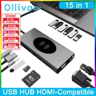 USB C концентратор типа C к USB 3,0 концентратор HDMI-совместимый 4K SD TF USB-C 3,0 PD 3,5 мм разъем аудио-видео сплиттер адаптер Беспроводное зарядное устройство