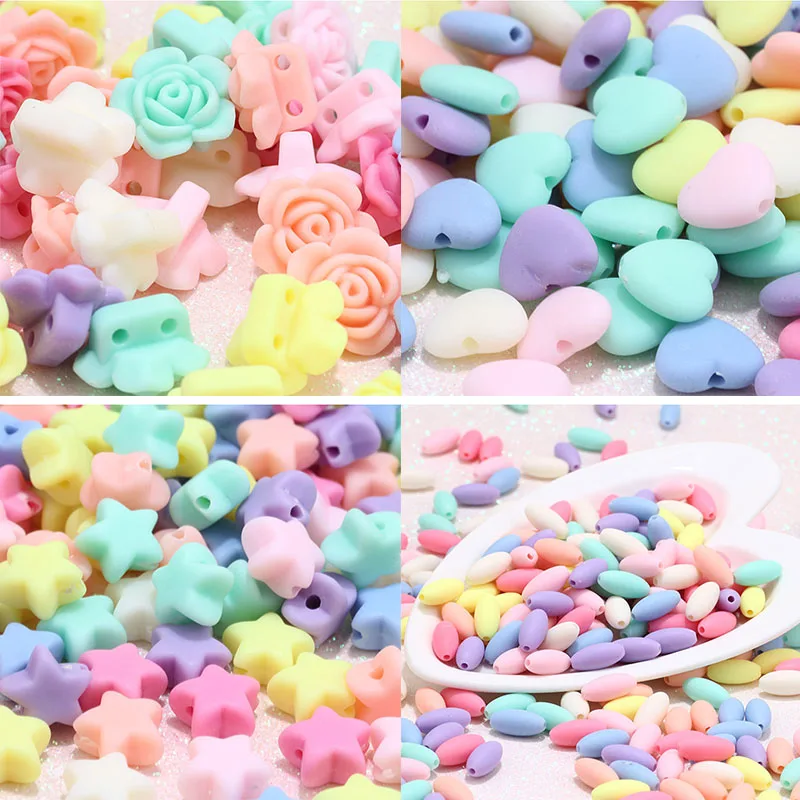 

100pcs/bag Colorful Acrylic Rose Heart Oval Flower Star Spacer Loose Beads For Kids Jewelry Making Handmade