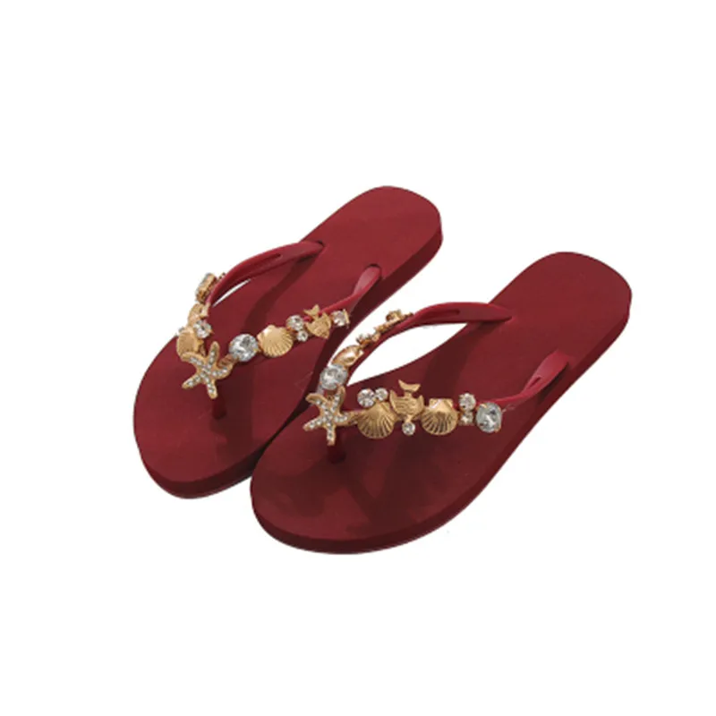 Шлепанцы с украшением в виде ракушек летние пляжные сандалии грипперы обувь для