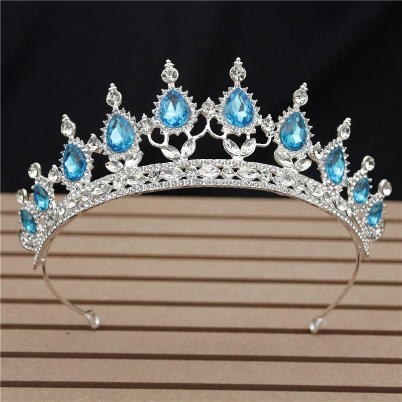 Silver Light Blue Великолепные розовые ободки с кристаллами, королевские диадемы и короны, свадебные ободки для волос, вечерние украшения для волос на выпускной - Окраска металла: Silver Light Blue
