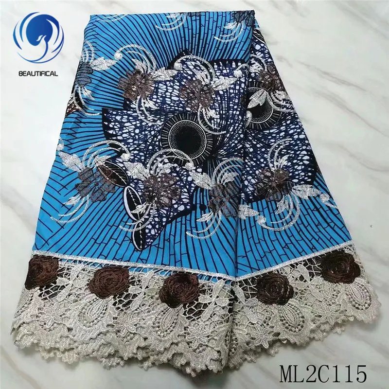

BEAUTIFICAL African lace fabrics embroidery wax prints fabric with guipure lace for women 5yards free shipping ML2C115