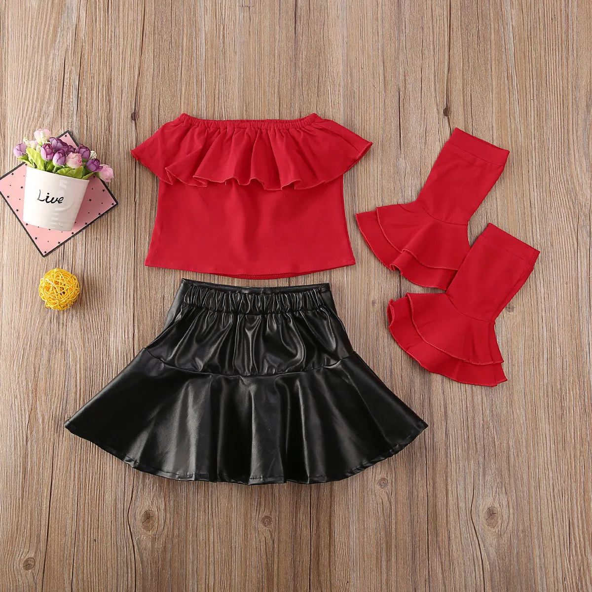 Модные детские комплекты одежды для маленьких девочек топы с открытыми плечами и