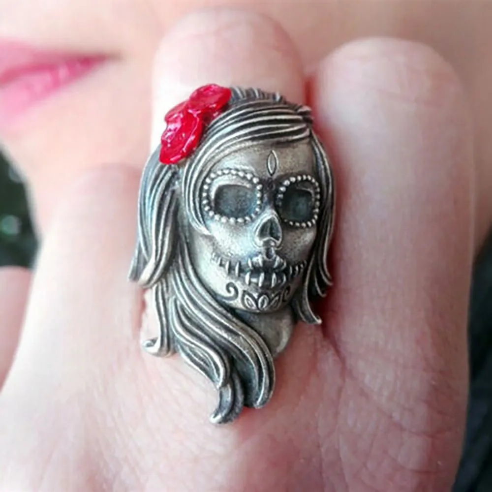 

Gothic Punk Ghost Bride Grimace Shape Ring Jewelry for Women Men Hip Hop Biker Party Club Finger Ring Jewelry Gift for Boyfriend