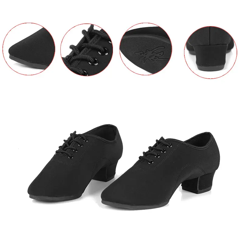 HROYL New Modern Dance Shoes Men Women Latin Ballroom Salsa Dance Shoes Low Heel Tango Dancing Shoes Professional Black/Red