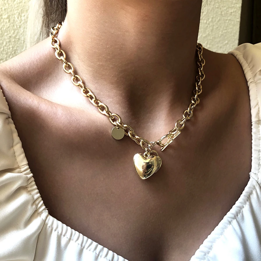 

Minilist Gothic Chain Heart Pedant Necklace for Women Gothic Cuban Link Choker Pedant Necklace Lariat Statement Necklace Jewelry