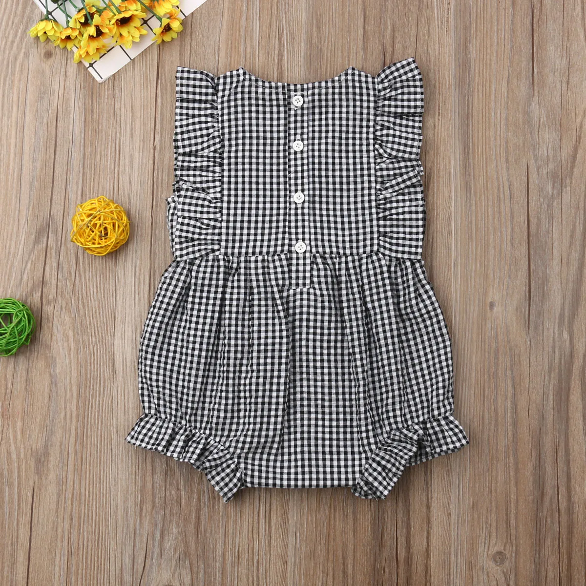 Однобортная клетчатая одежда с рюшами для новорожденных и маленьких девочек