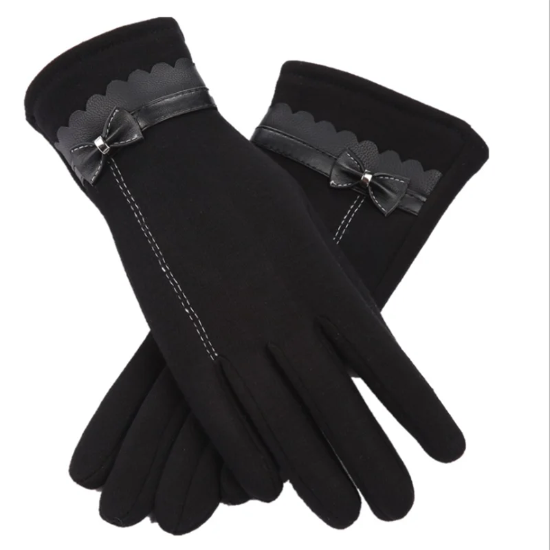 

Fashion 2022 Winter Mittens Women Hand Slip Elastic Cuff Warm Wrist Gloves Elegant Lady Bow-knot Glove Screen Soft Lining Gloves