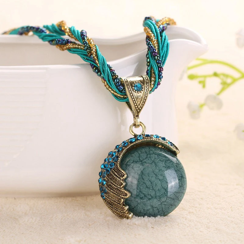 Ожерелья с подвеской из натурального камня золотого цвета металлическим