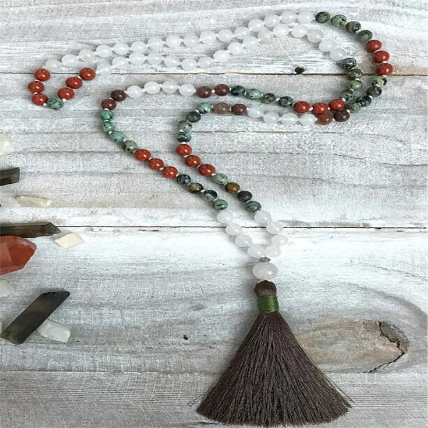 

African Howlite Necklace 108 Buddha Beads Bracelet Necklace Taseel All Saints' Day Wrist Bohemia Spirituality Practice