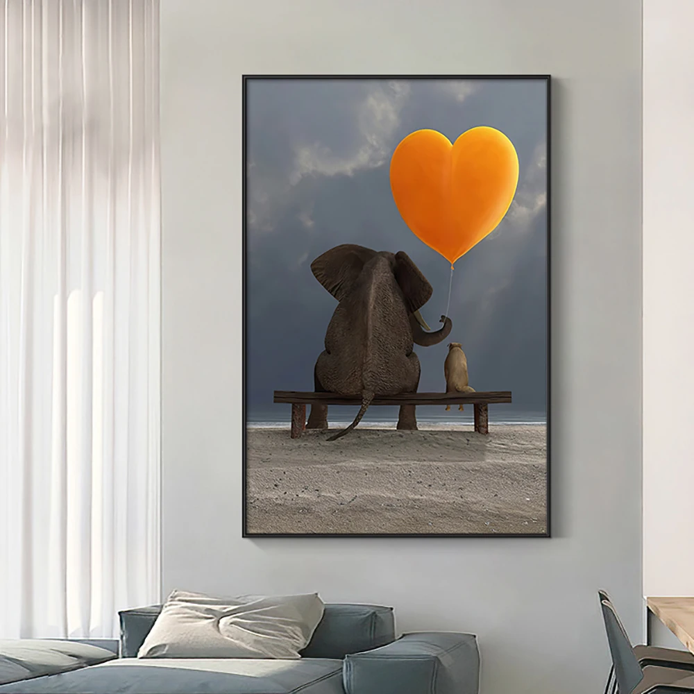 

Постер в виде слона, воздушного шара, животного, декоративные картины в скандинавском стиле из мультфильмов, настенные художественные прин...