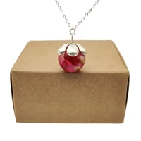 red rose real flower resin glass ball pendant sterling silver color chain necklace women choker boho jewelry love romantic