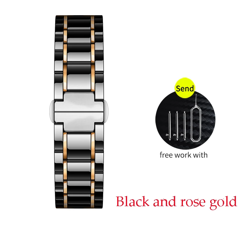 Black and rose gold 18/20 / 22мм Керамический ремешок для часов для Samsung Galaxy 46/42 мм Сменная лента / Gear s2 s3 / HONOR Watch Magic для Huawei часы GT / Talkband B5 Amazfit Watch 2s 1 ремешок Аксессуары - Цвет ремешка: Black and rose gold