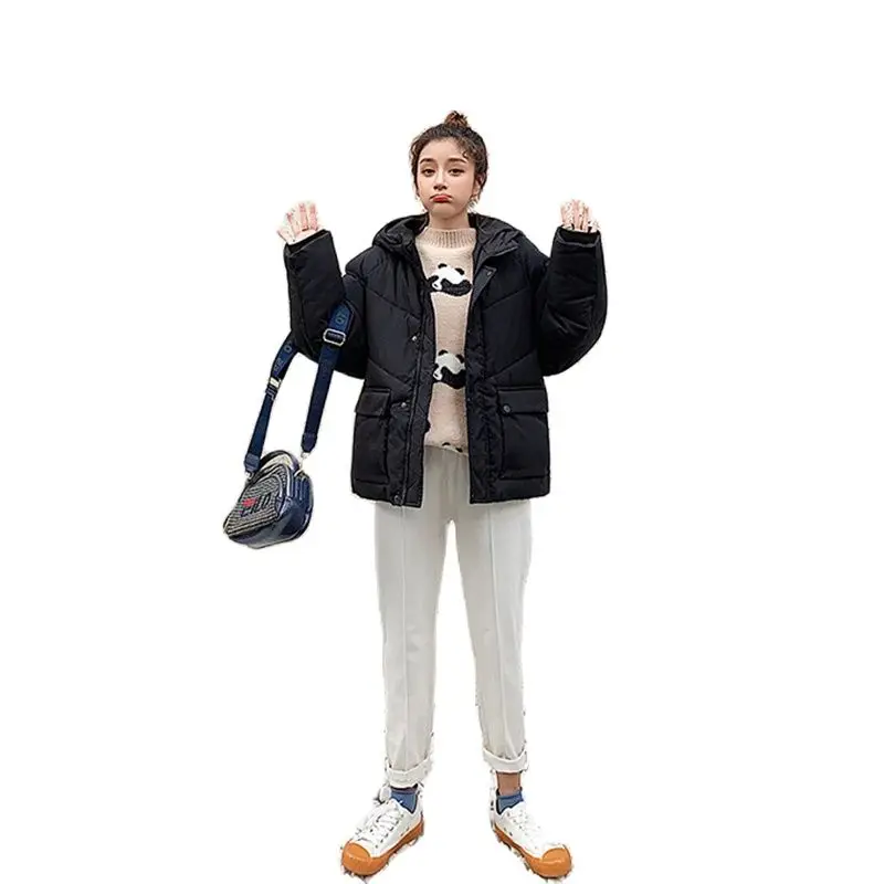 

The New Winter Solid Color Women's Cotton Coat 2021New Fashion Large size Bat sleeve Warm Hooded Women's Down Cotton Coat