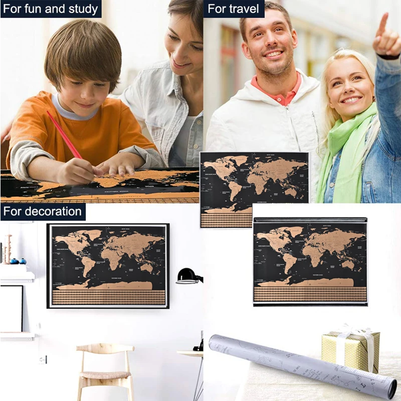 Large Size Scratch Off World Travel Map 41*30cm Wall Sticker Poster Vibrant Colors Detailed Journal Planner Gift for Travelers |