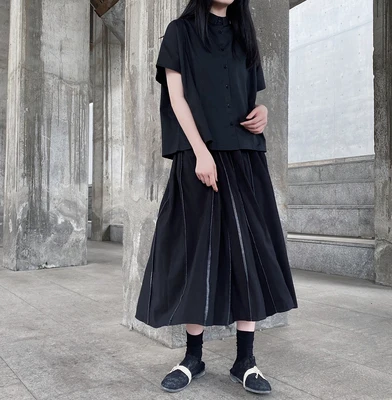 Темная серия новой нишевой домашней нестандартной рубашки с разрезом сзади