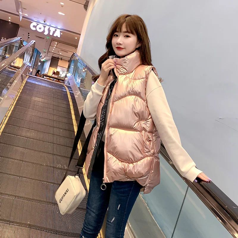 

Down cotton vest women's thickened 2020 new short autumn and winter Korean sleeveless waistcoat shiny waistcoat