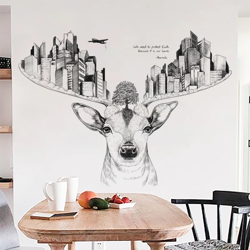 Настенная Наклейка с абстрактным изображением города Постер черно белый ручная