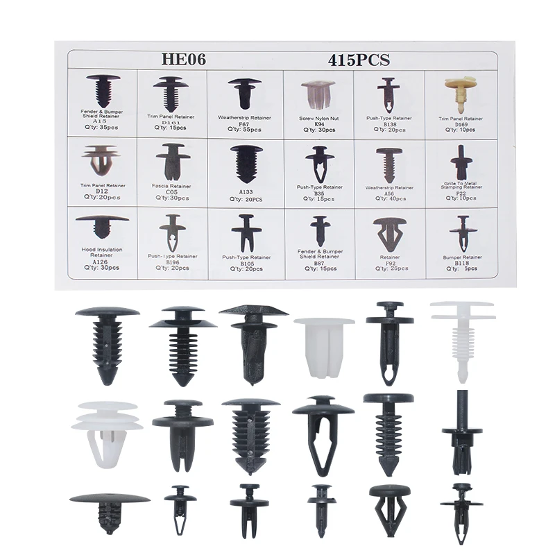 415pcs Auto Fastener Clip Mixed Car Body Push Retainer Pin Rivet Bumper Door Trim Panel Retainer Fastener Kit For Ford 18 Size