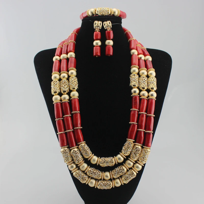 

2020 NEW 3SETS Hot sale dubai plat High quality Fashion jewelry set Africa wedding women jewelry set earring coral necklace