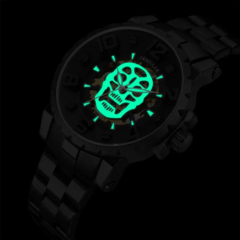 Черные мужские часы повседневные автоматические механические в стиле стимпанк