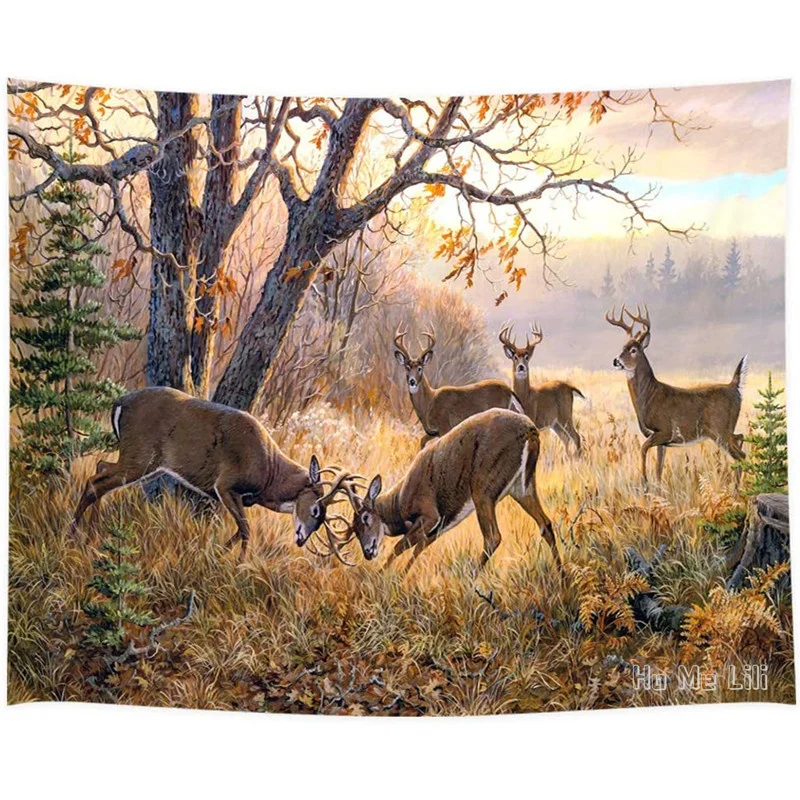 

Wildlife Theme Elk Herd In Fall Forest Home Decor By Ho Me Lili Tapestry Wall Art For Bedroom Living Room Dorm