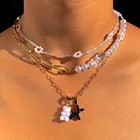 Женское асимметричное ожерелье с жемчугом в стиле Харадзюку, чокер с бусинами в виде маргариток в стиле бохо, корейский многослойный бижутерия Y2K, 2022