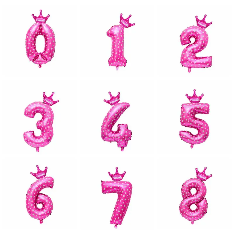 Pink B 1 компл. 32 дюймов Корона цифры фольга золото и серебро Количество шар поплавок надувные шары для дня рождения свадьбы украшения - Цвет: Pink B