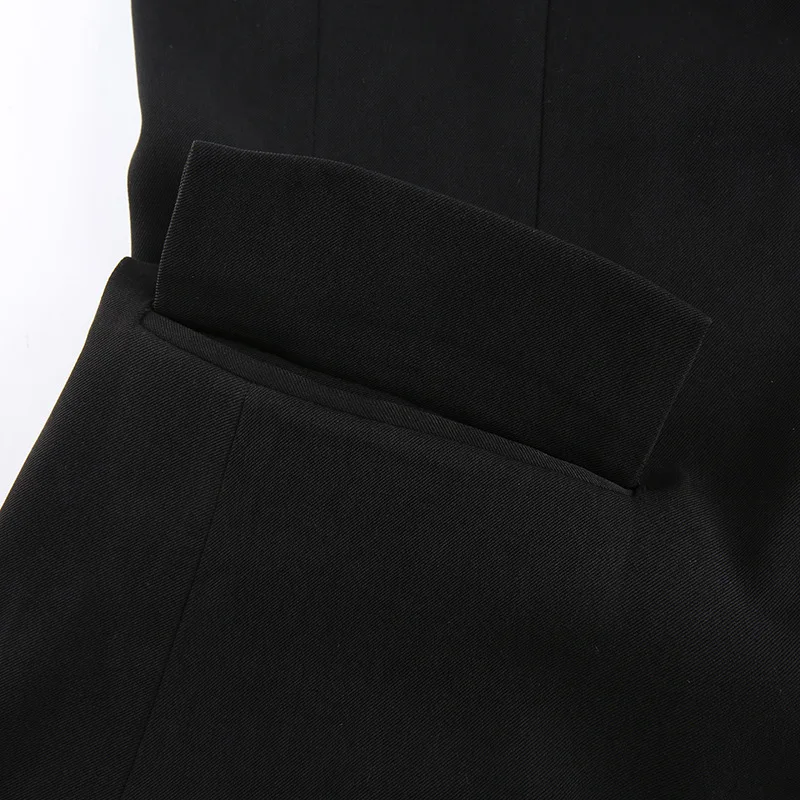 

Fashion EuropeanAmerican Commuter OL Slim Casual Black Suit Jacket Long-Sleeved Mid-Length Belt Waist Asymmetric Design Female