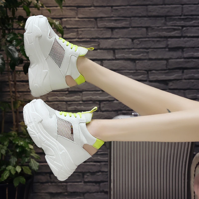 Женские кроссовки на платформе 12 см сетчатые дышащие для увеличения роста